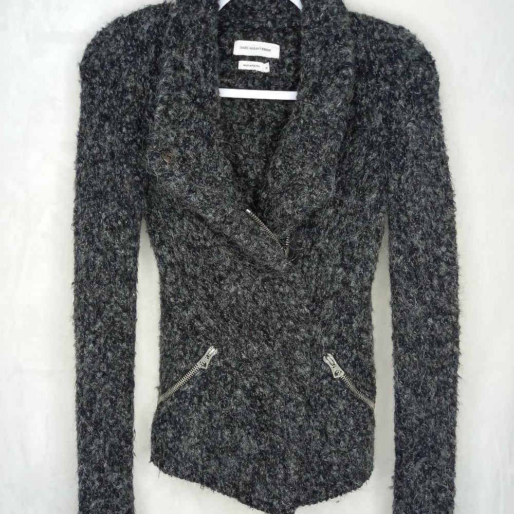 Isabel Marant Etoile Gray Wool Cotton Zip Sweater Top (Size 34)